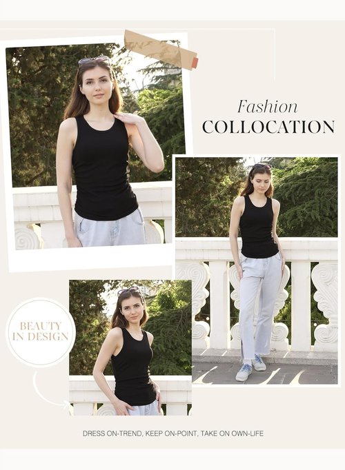 Dokotoo Women's Tank Tops - Summer Sleeveless High Neck Ribbed Knit Blouse | Slim Fitted & Side Ruched