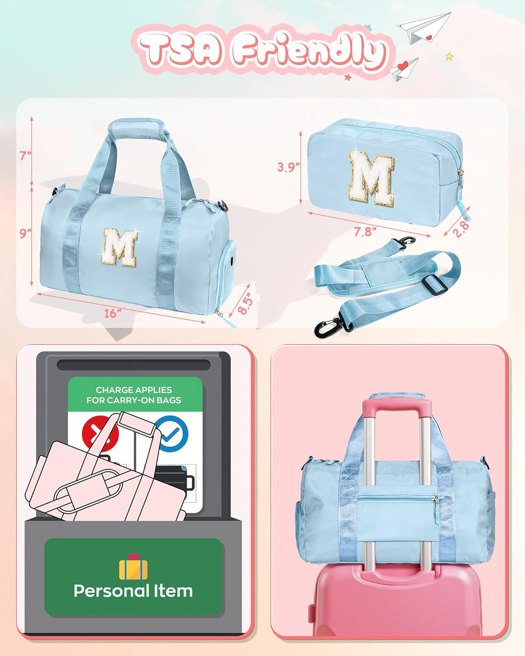 Skiennix Girl Gym Bag - Personalized Weekender Tote with Shoe Compartment & Makeup Pouch | Initial Travel Bag (Letter N)