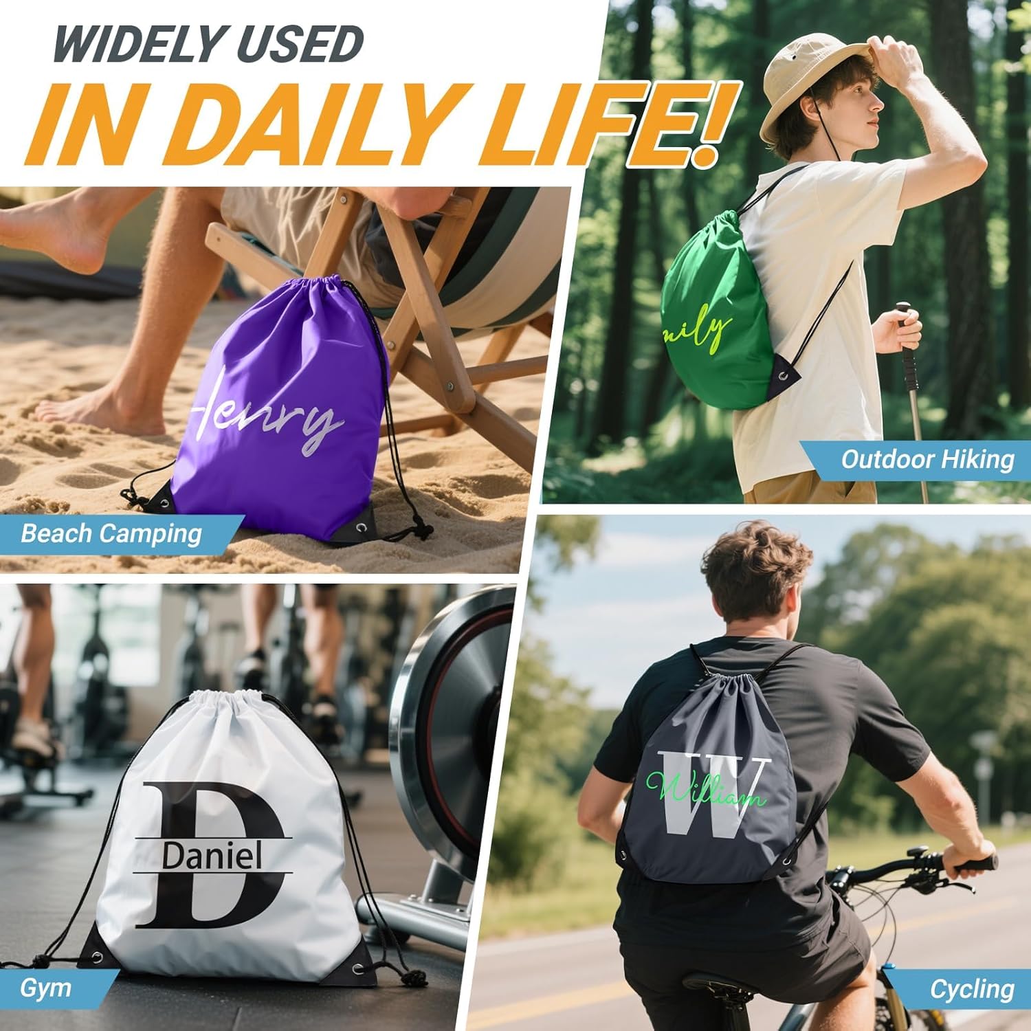 Skiennix Custom Drawstring Bags - Personalized Name Logo Pouch, 13.4” x 17” Size | Bulk Options Available