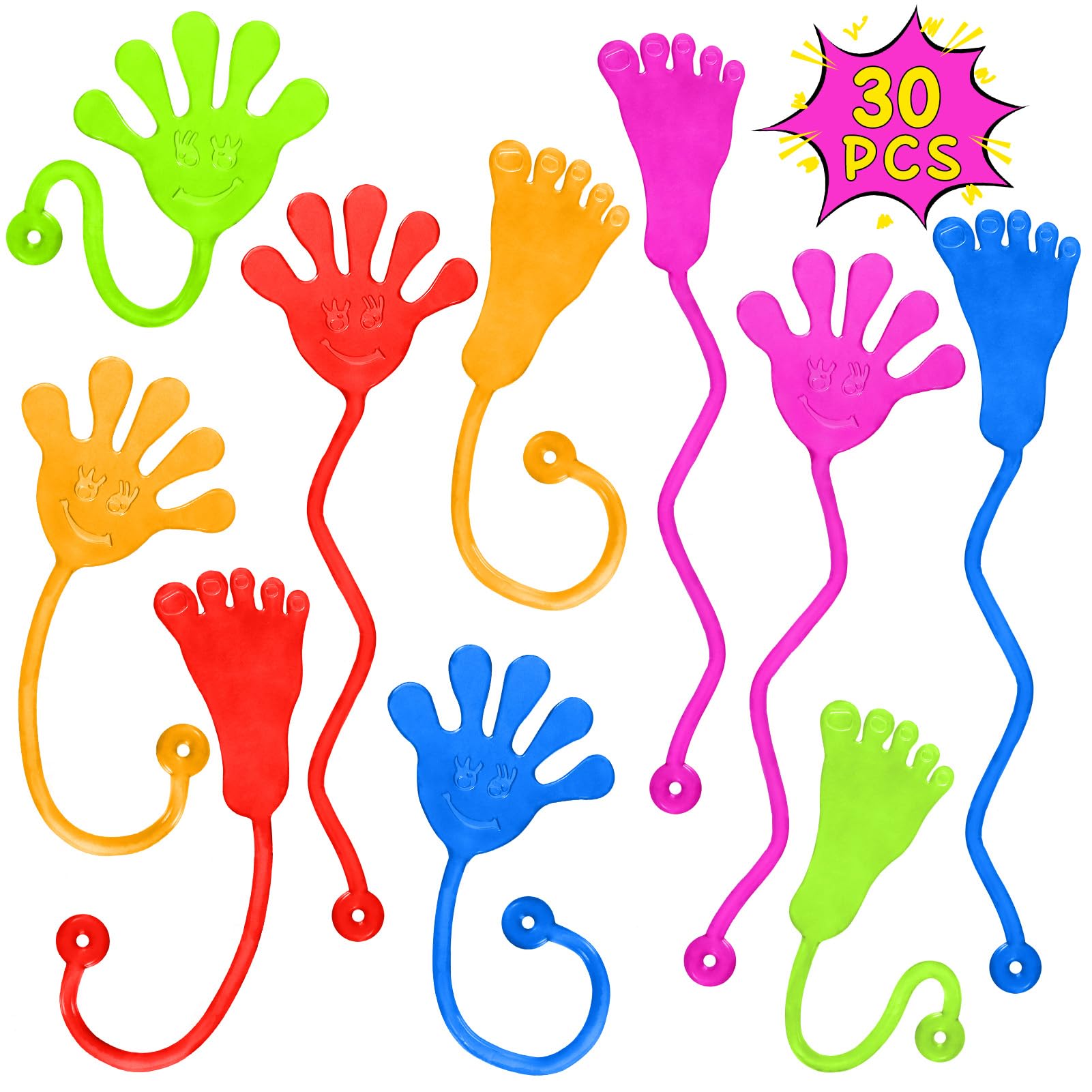 Sticky Hands Bulk 30 PCS Party Favors for Kids 4-8,8-12 Year Stretchy Sticky Hand Feet Goodie Bags Stuffers for Kids Classroom Prizes Back to Schoo Gifts for Student Birthday Trinkets Slap Hand