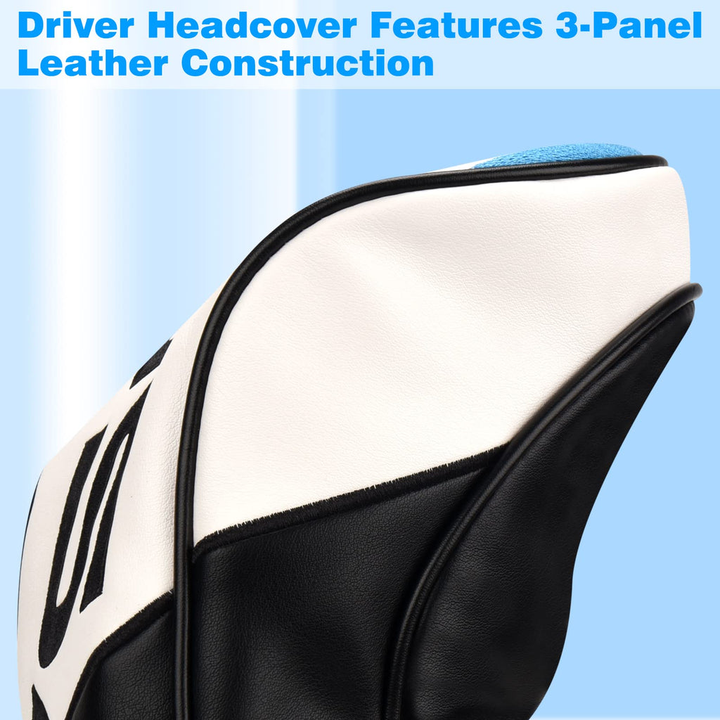 USA Golf Head Covers for Woods and Driver 3-Panel Syntheic Leather Golf Club Covers for Men Women White/Black/Blue (Driver Headcover)