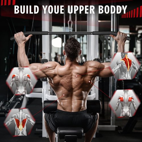 39.7'' LAT Pulldown Bar with Full Rotation, Lat Pulldown Attachments for Pulley Cable Machine,Curl Tricep Press Down Bar with Rubber Handle for Gym,Strength Workout