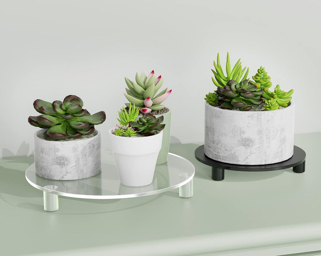 Skiennix Acrylic Risers - 10-Inch Round Black Pedestal Stand for Indoor Plants & Décor