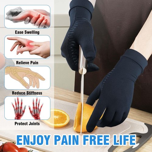 HATINXIA 2 Pairs Arthritis Gloves for Women for Pain, Compression Gloves Women Men for Carpal Tunnel, Copper Glove Relief Rheumatoid, Osteoarthritis, Hand Pain, Full Finger & Touchscreen (L)