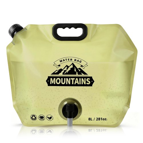 MRBULLOCK Collapsible 8L Water Storage Bag, BPA-Free Portable Folding Water Jug with Adjustable Faucet, Leakproof Emergency Water Bag for Camping, Hiking, Riding, Outdoor Sport (1, Beige)