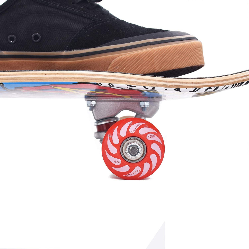 Rollerex Phaser 92A 54mm Skateboard Wheels 4-Pack Durable 32mm Width Cruiser Wheels for Skateboards – Smooth Ride & Easy Installation (Rocket Red)