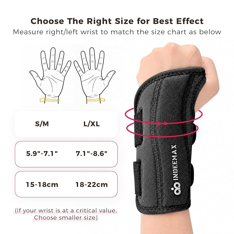 Copper Compression Wrist Brace - Adjustable Copper Infused Support for Carpal Tunnel, Arthritis, Tendinitis, Right Hand, S/M, Black