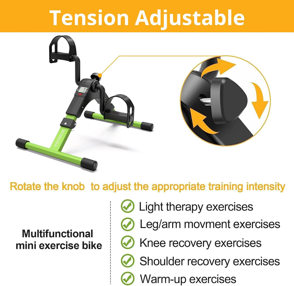 Pedal Exerciser - Foldable Desk Exercise Bike for Legs and Arms with LCD Monitor - Black/Green