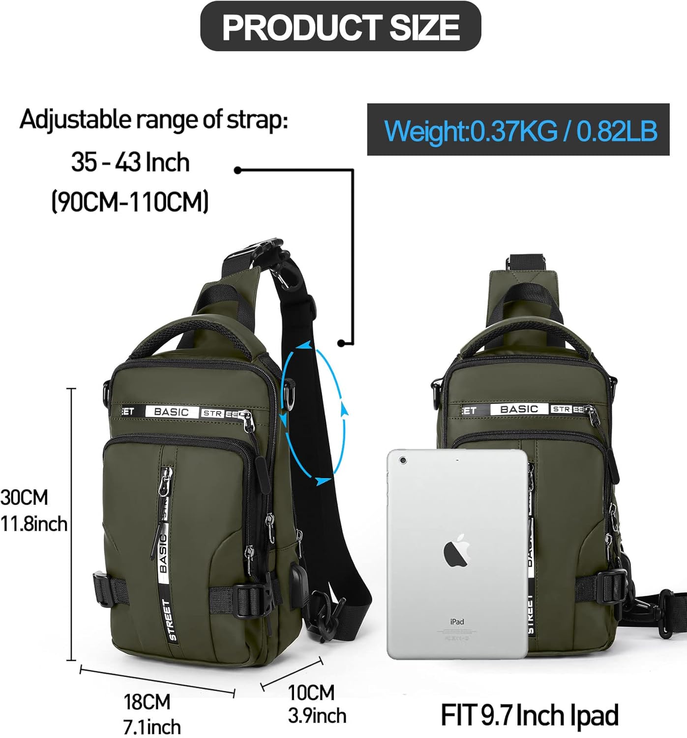 SEAFEW Sling Crossbody Backpack - Lightweight One Strap Bag with USB Charger Port | Olive Green