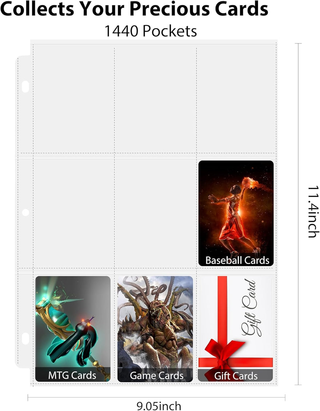 WOT 9-Pocket Trading Card Sleeves - 1440 Double-Sided Clear Protectors for Sports & Game Cards