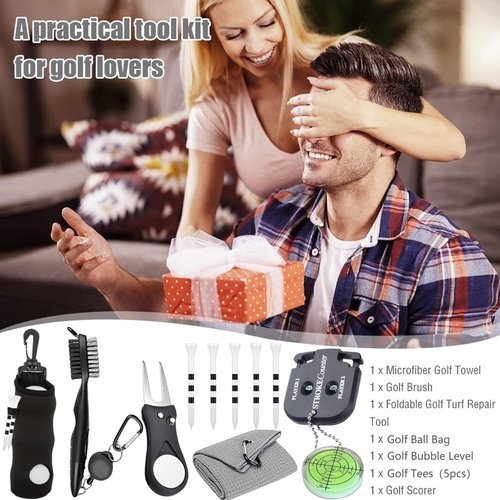 karamagic 11 Pcs Golf Accessories Kit, Include Golf Ball Bag with Hook Tees Towel Cleaner Brush Ball Marker Divot Tool Score Counter
