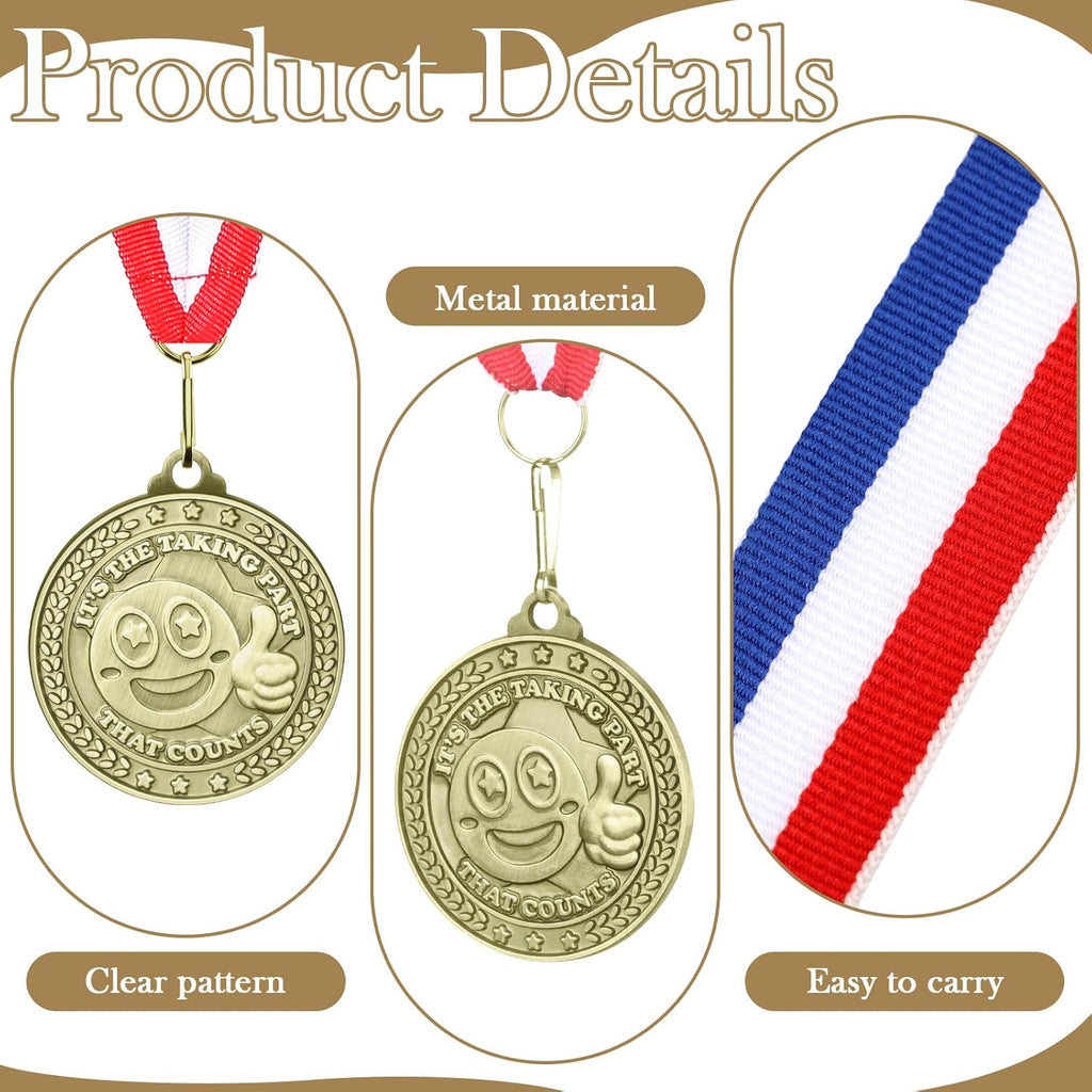 Regine Switzerland 12 Pcs Participation Medals - 2 Inch Metal Trophies with Neck Ribbons for Sports Events