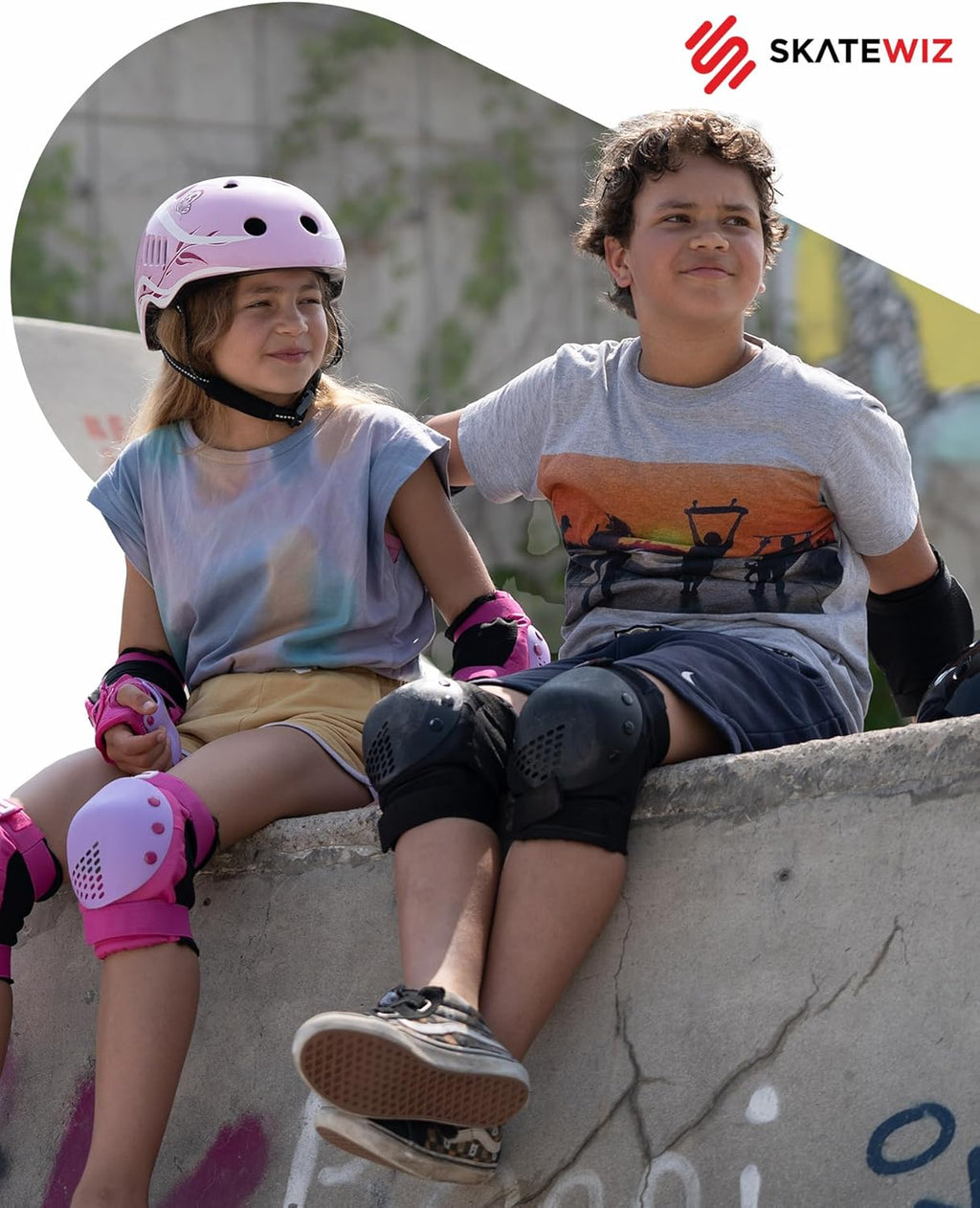 SKATEWIZ Skateboard Protective Gear Set - 6-Piece Smash Pads with Wrist Guards for Kids & Adults