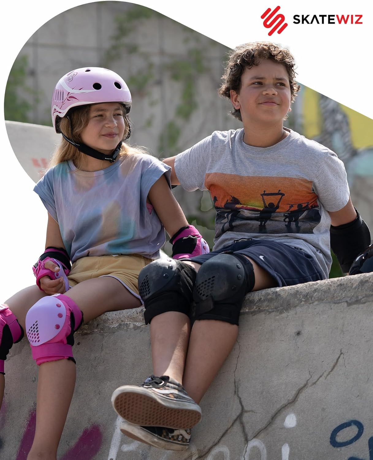 SKATEWIZ Skateboard Protective Gear Set - 6-Piece Smash Pads with Wrist Guards for Kids & Adults
