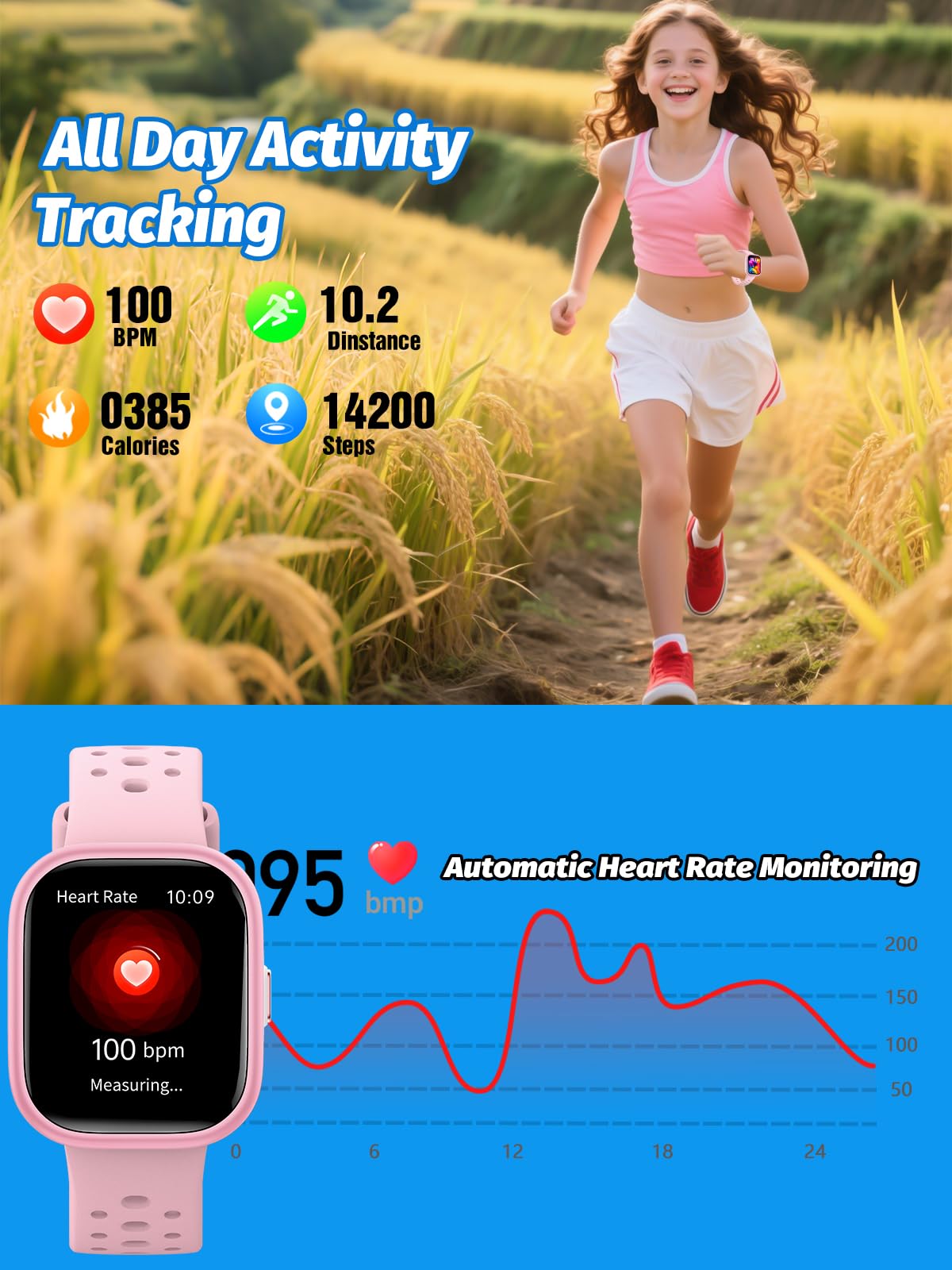 teslahero Upgraded Kids Smart Watch Fitness Tracker, 1.85" Screen with 12 Puzzle Games, Heart Rate Sleep Monitor, Pedometer, Waterproof with/Without APP for Fitbit Boys Girls (Black)