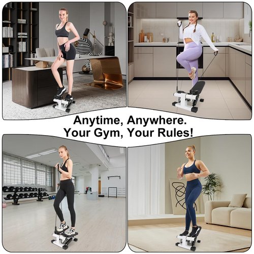 Mini Stepper for Home Exercise, Portable Stair Stepper with LCD Monitor and Resistance Bands, 260lbs Weight Capacity, Twist Stepper for Full Body Workout