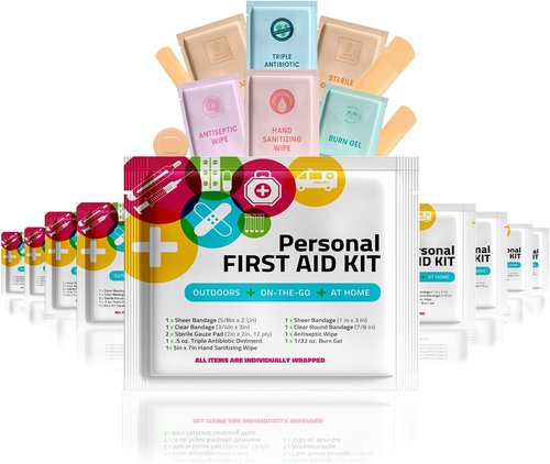 First Aid Kit by Portable Travel - 10 Pack | Essential for Home, Office, Car & Outdoors | Individually Wrapped Supplies