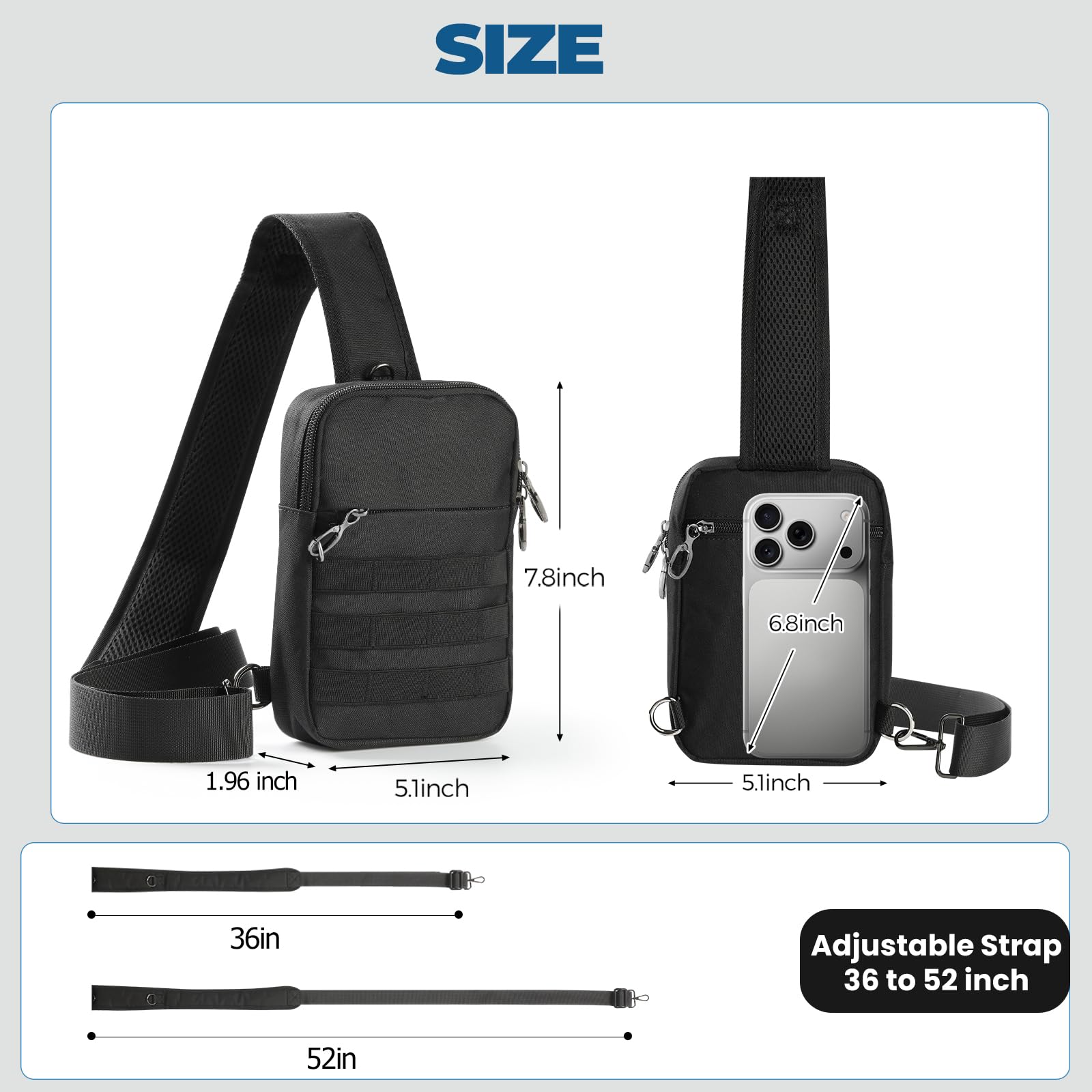 Sling Bag, Tactical Anti Theft Crossbody Bag with Zipper Lock RFID EDC Small Chest Bags for Men Women