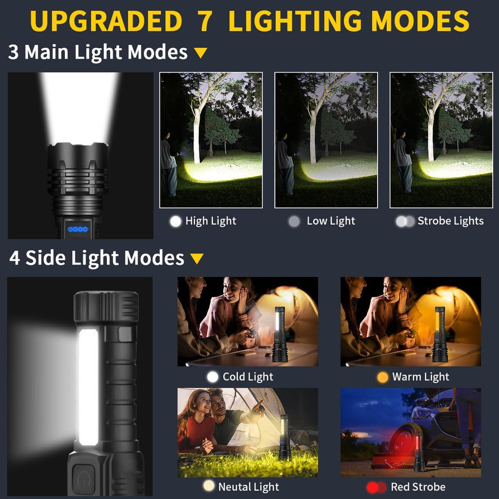 ZioeYiue Rechargeable Flashlights - Super Bright 7-Mode Tactical LED Flashlight | 4-Pack for Camping & Home Emergency