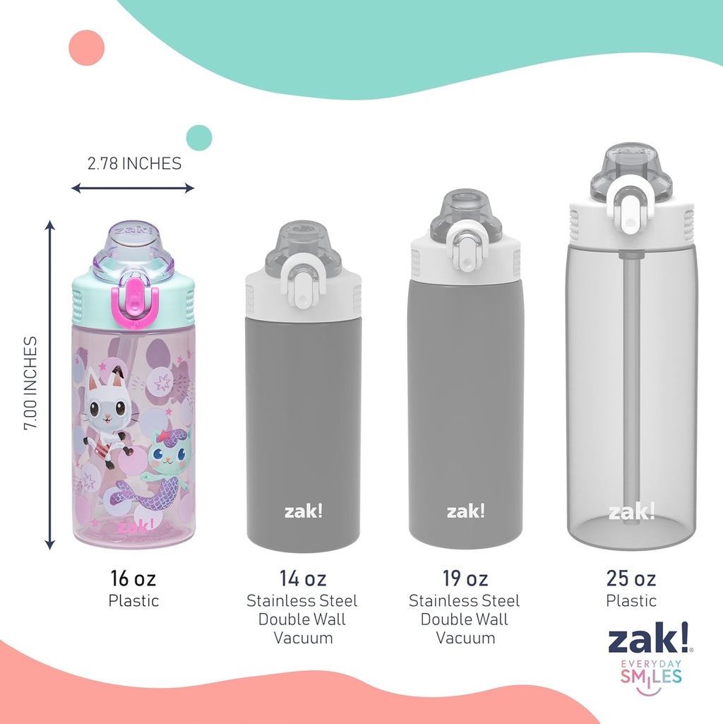 Zak Designs 16oz DreamWorks Gabby's Dollhouse Kids Water Bottle - Durable, Leak-Proof, 2-Pack Set