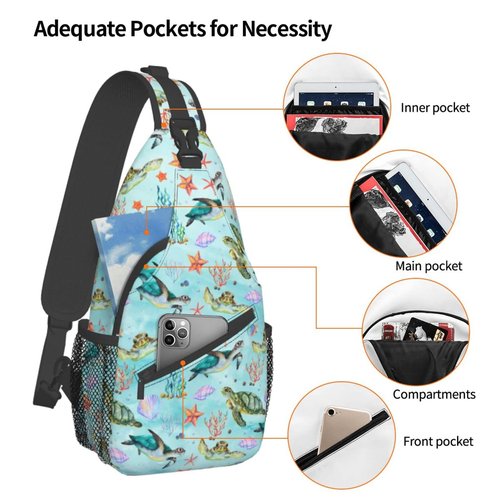 BCQJNB Sea Turtle Beach Cute Sling Backpack Crossbody Shoulder Bag Travel Hiking Daypack Gifts