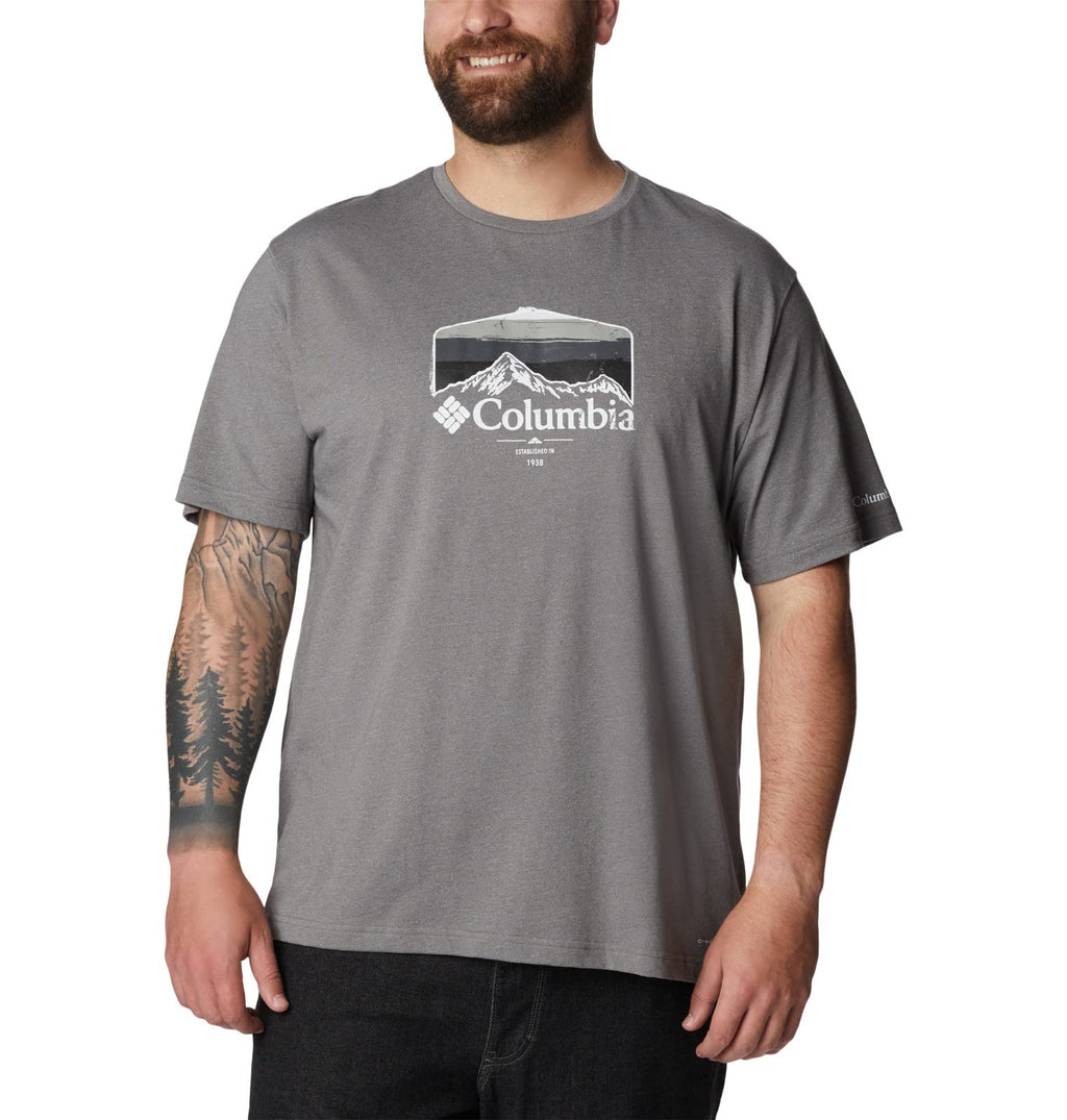 Columbia Men's Thistletown Hills Graphic Short Sleeve, City Grey Heather/Hikers Graphic, 6X Big