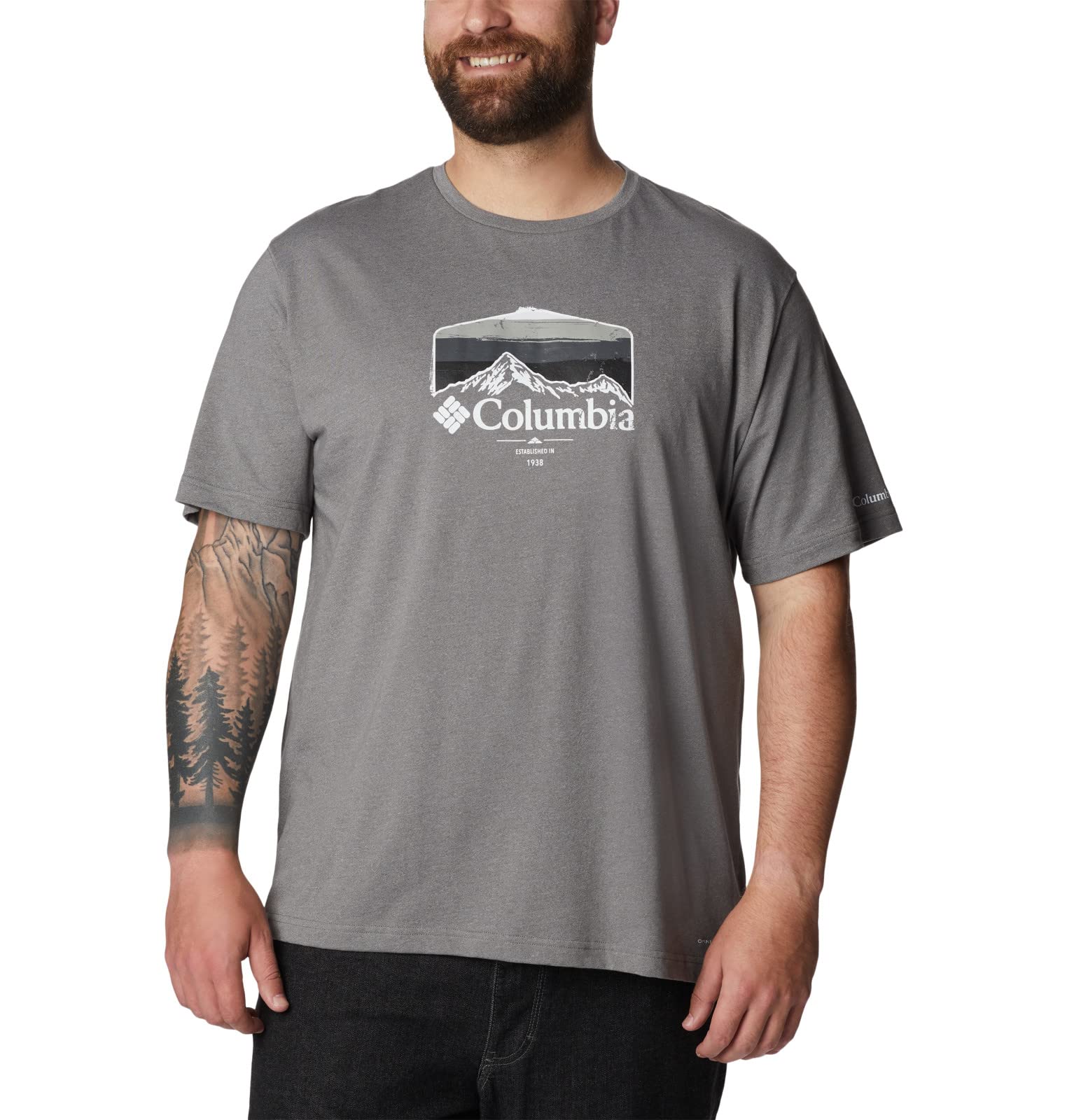 Columbia Men's Thistletown Hills Graphic Short Sleeve, City Grey Heather/Hikers Graphic, 6X Big
