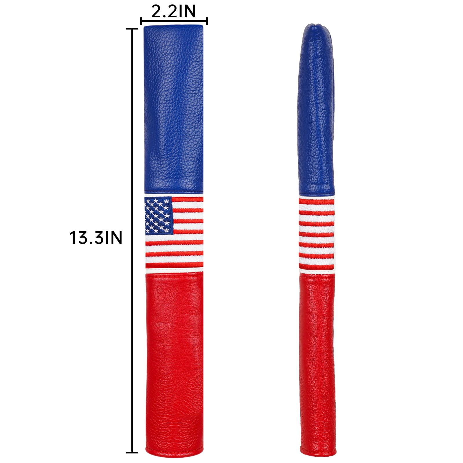 USA Golf Alignment Stick Headcover Synthetic Leather Holds 2-3 Sticks, Cover for Alignment Sticks Embroidered Flag Red/Blue/White