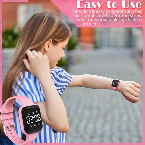 Konewos Children Simple Fitness Tracker Watch, Digital Step Counter Sport Watch, Waterproof Wristwatch, with Pedometer Alarm Clock Calendar for Kids Boy Girl Students (Pink)