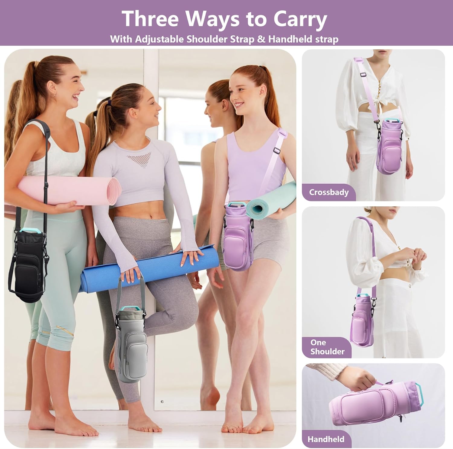 Skiennix Water Bottle Carrier Bag - Adjustable Holder with Straps & Phone Pockets for Stanley Owala 16/24/32/40oz
