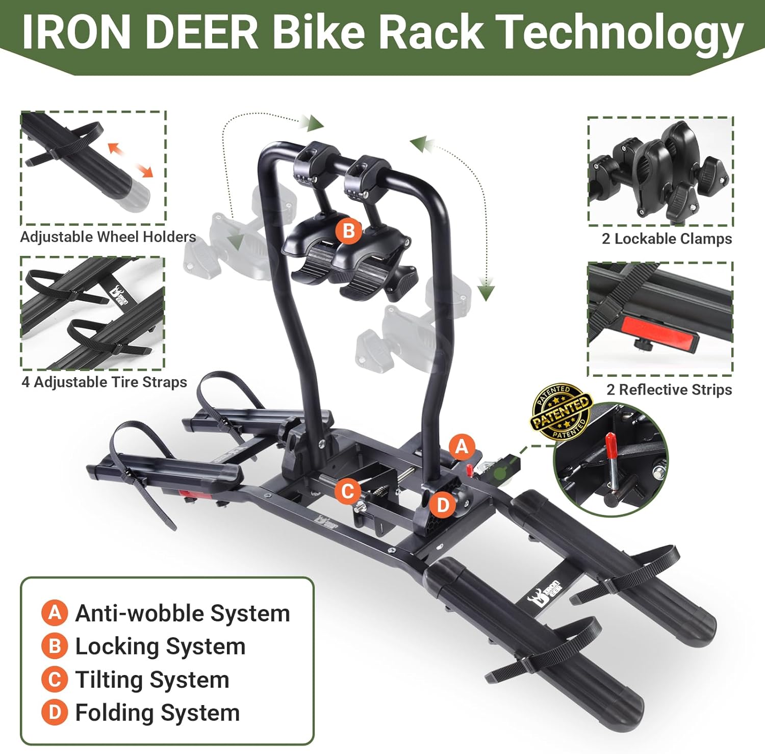 Skiennix Bike Rack - Heavy-Duty 2-Bike Carrier for 16-29'' Bikes | Tilting & Folding Design, 100 lbs Capacity