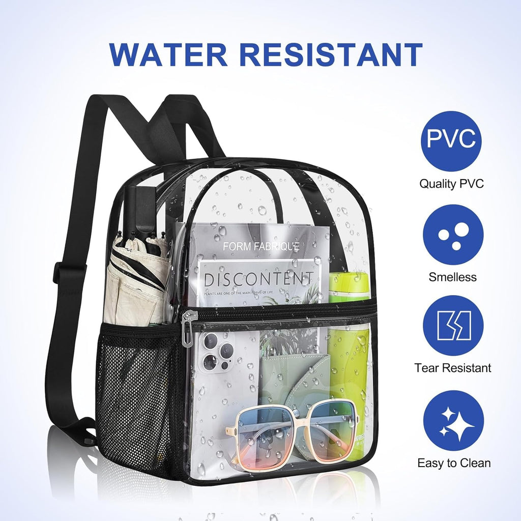 Skiennix Clear Stadium Backpack - Mini Sports Bag for Events, Concerts & Travel | Black 12x12x6