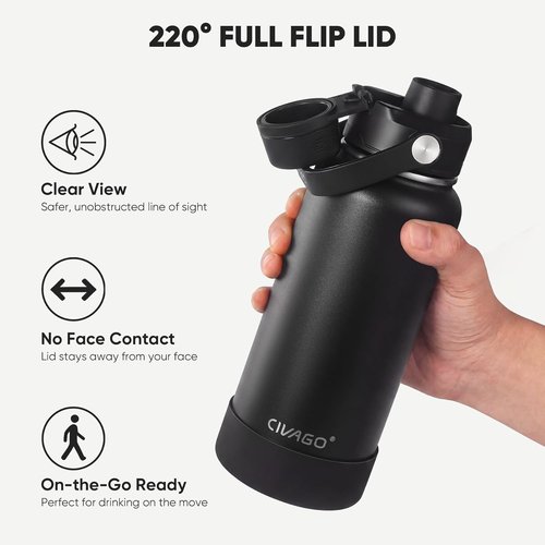 CIVAGO 32 oz Insulated Stainless Steel Water Bottle - Leakproof Sports Flask with Detachable Straw | Army Green