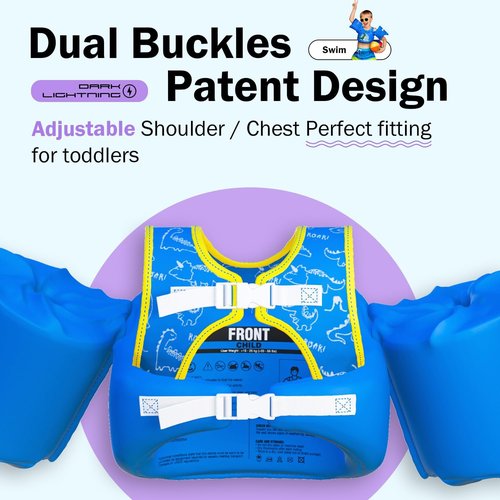 Dark Lightning Toddler Swim Vest - USCG Approved Floaties with Arm Wings for Ages 2-7 | 30-50 lbs
