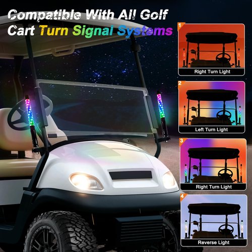 2PCS 1FT Whip Lights for All Golf Cart Yamaha Club Car Ezgo with Spring Base, Buletooth APP & Remote Contral with Turn Signal Brake Lights,Waterproof IP68 Spiral RGB LED Chasing Pole Light