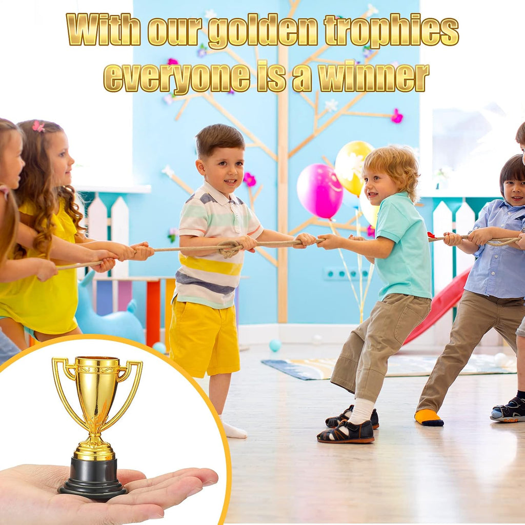 Skylety Mini Trophy Cups - 3 Pcs Gold Plastic Awards for Kids & Adults | Perfect for Sports Ceremonies