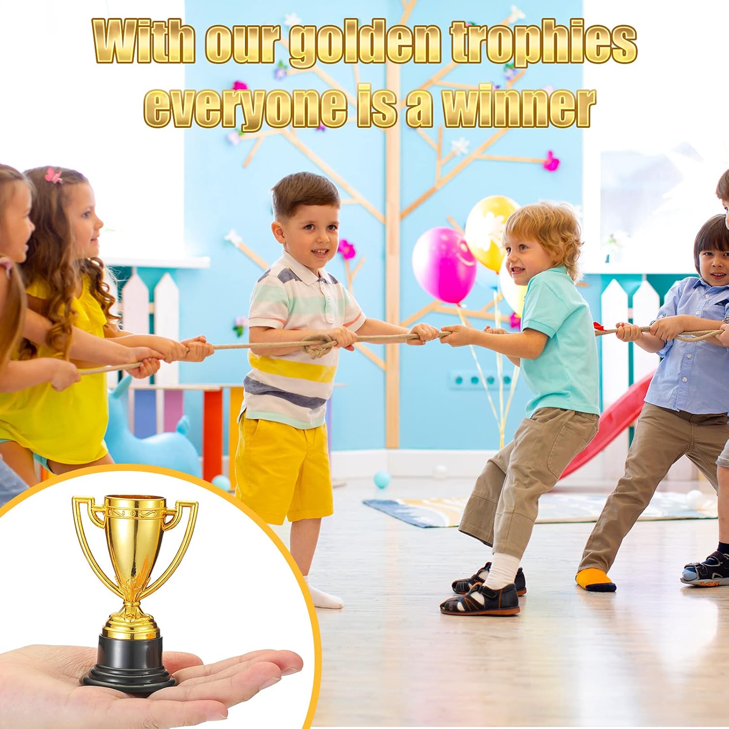 Skylety Mini Trophy Cups - 3 Pcs Gold Plastic Awards for Kids & Adults | Perfect for Sports Ceremonies