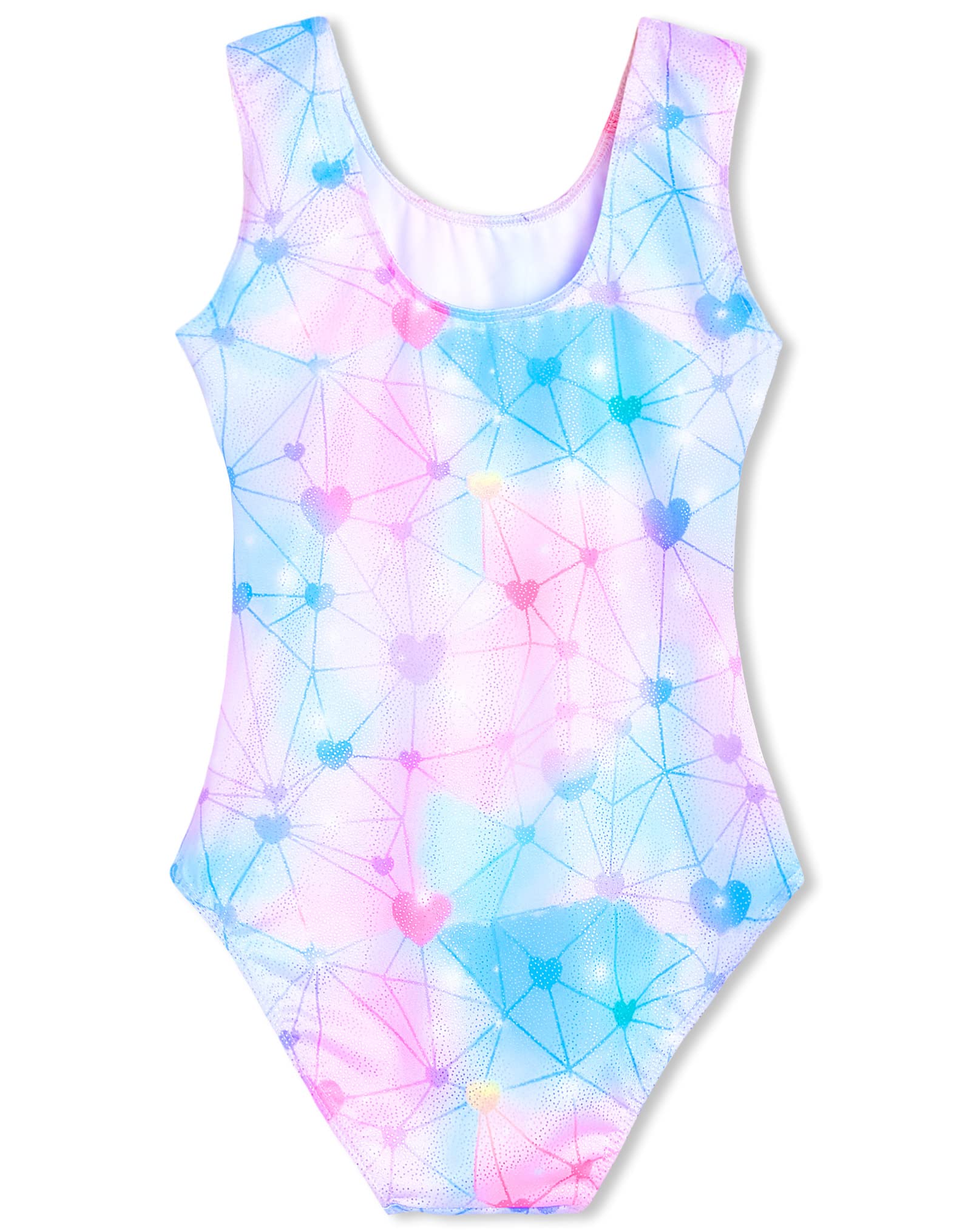 Domusgo Gymnastics Leotards for Girls 10-12 Years Old Blue Pink Heart Sparkly One Piece Tumbling Outfits