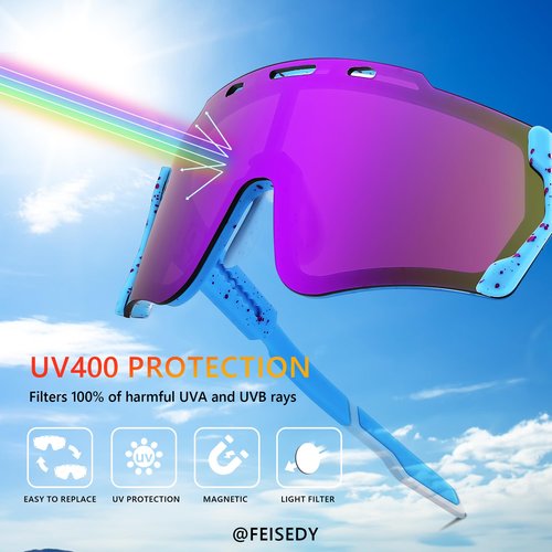 FEISEDY Cycling Sports Sunglasses Wraparound Magnetic Lens Adjustable Legs Visor Men Women Youth Shield B0028