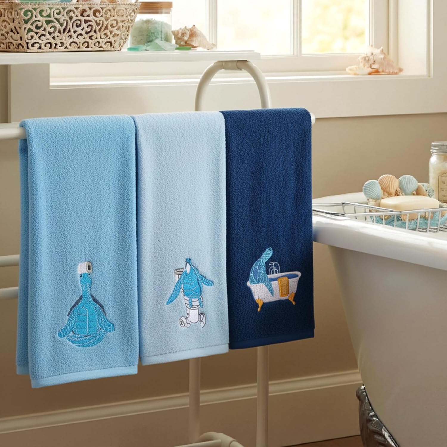 Skiennix Funny Sea Turtle Hand Towels - 100% Cotton Coastal Bathroom Decor | Soft & Absorbent, 29.5 x 13.8 Inch