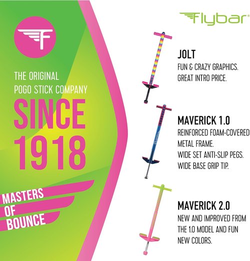 Flybar Maverick 2.0 Foam Pogo Stick - Fun Outdoor Toy for Kids 5+ | Supports 40-80 lbs | Pink/Green