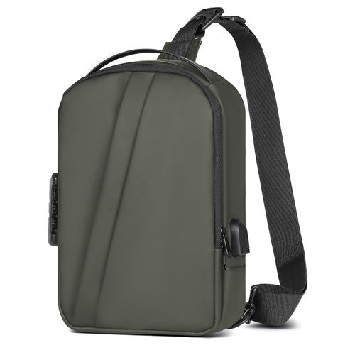Geestock Anti-Theft Crossbody Sling Bag for Men with USB Port, Small Men's Crossbody Sling Bag PU Leather Chest Bag Shoulder Pack for Travel, Hiking, Work & Daily Use, Green
