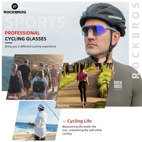 ROCKBROS Photochromic Cycling Glasses for Men Running Glasses for Women Mountain Bike Sunglasses