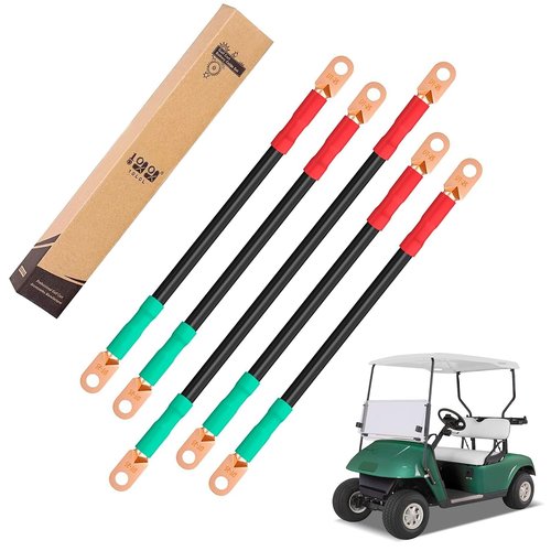 10L0L Golf Cart Battery Cables Compatible with EZGO TXT 1994-UP 36v & 48v Golf Cart, Pure Copper AC/DC Battery Cable Kit, 4 Gauge (5-Piece Set)