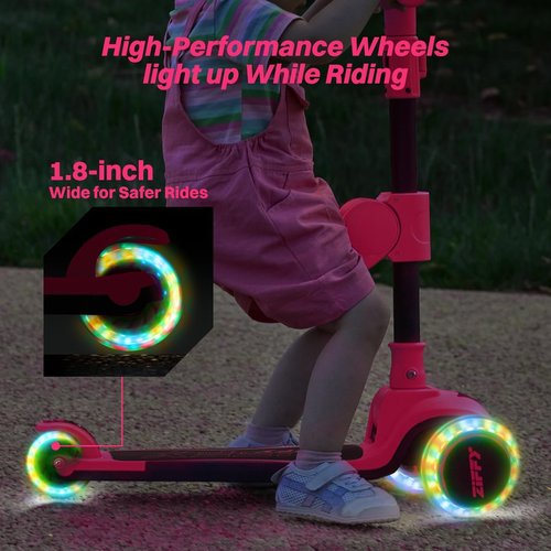 JOVA ZIFFY 2-in-1 Toddler Scooter - Foldable Light-Up 3-Wheel Scooter for Kids 3-12, Anti-Slip Deck, Adjustable Height