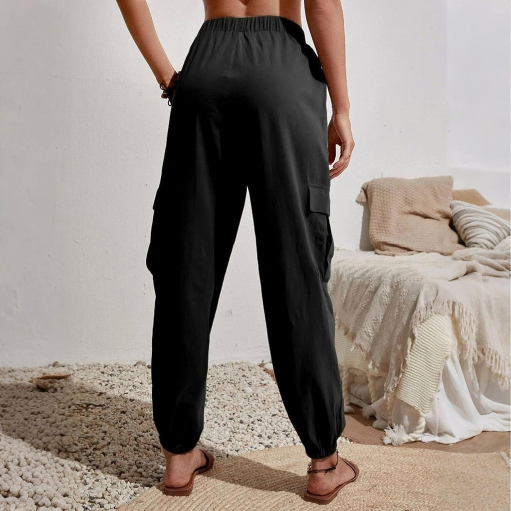 Skiennix High Waisted Jogger Pants - Loose Tapered Cargo Style with Pockets & Drawstring | Women's Sweatpants