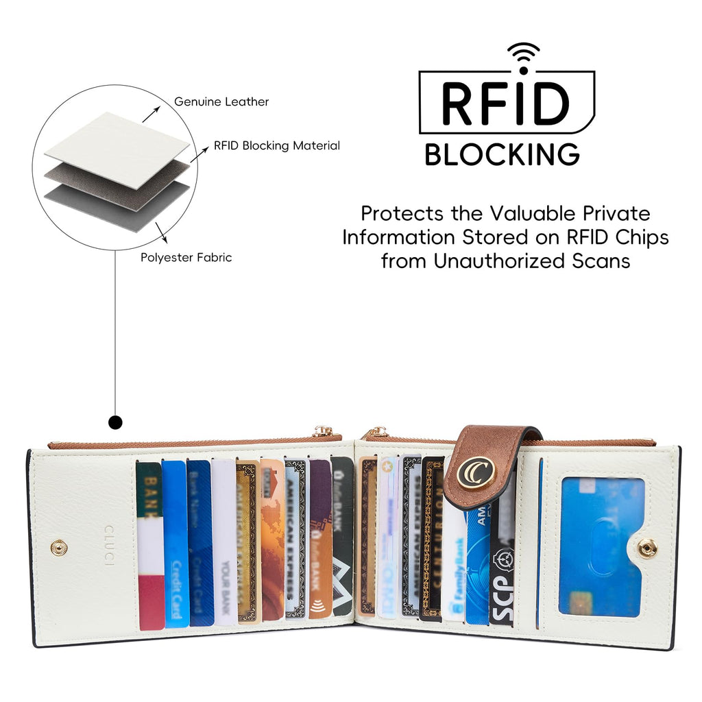 CLUCI Wallet for Women Leather Slim Womens Wallet RFID Blocking Bifold Credit Card Holder with Zipper Pocket