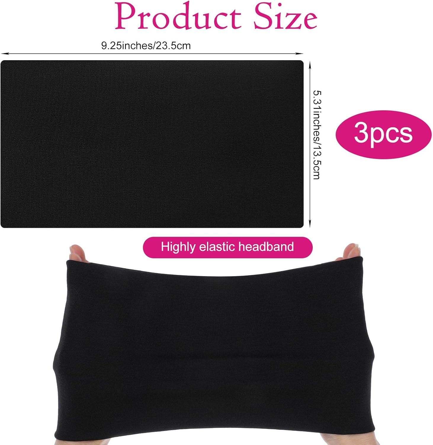 Skiennix Black Headbands for Women - Non-Slip, Soft Elastic Design | 3 PCS, 9.25" x 5.31" for Gym & Yoga