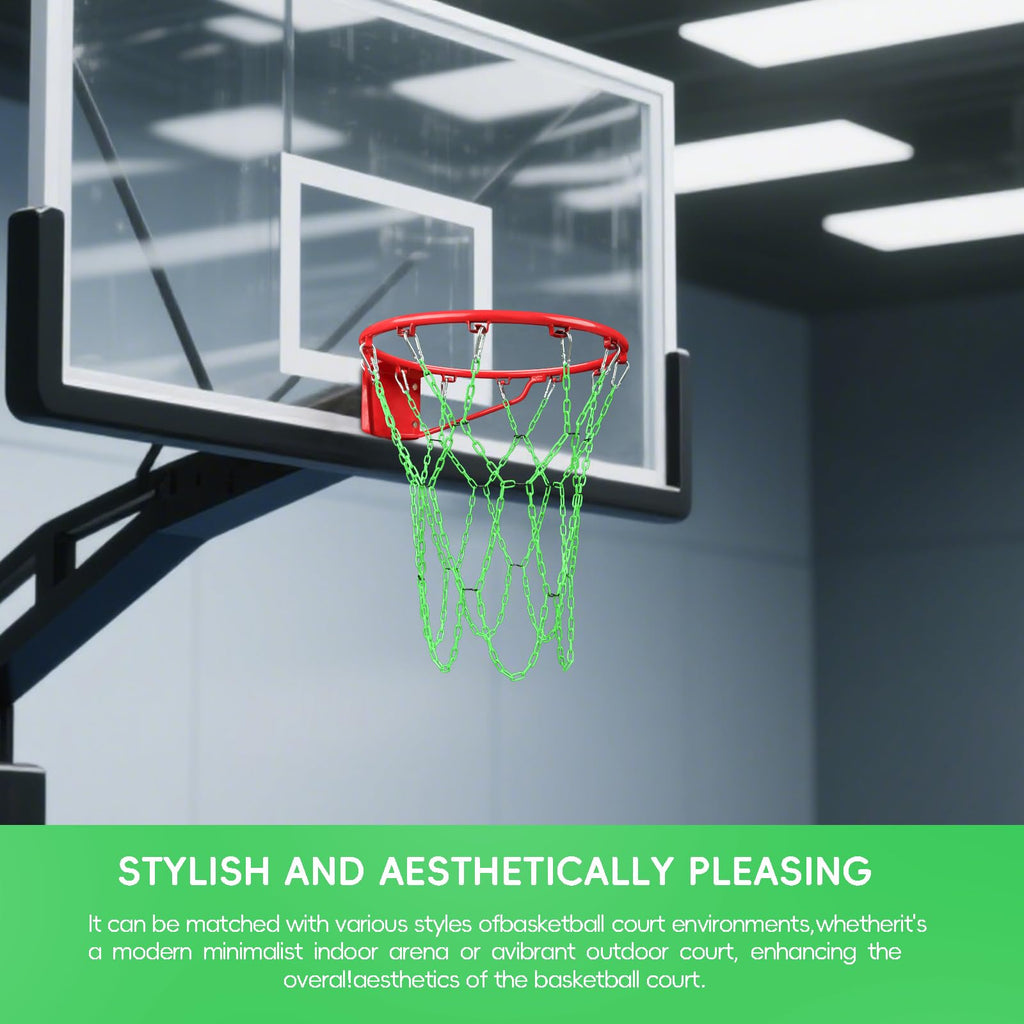 Chain Basketball Net Heavy Duty Replacement,Carbon Steel Basketball net, Anti-Rust Use Indoor Outdoor Standard 12 Loops Basketball Hoop,Green