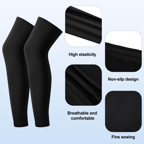 Cptoion 4 Pairs Kids Long Compression Leg Sleeves - Non Slip UV Protection Full Length Sleeves for Boys & Girls (Black, White, Blue, Grey)